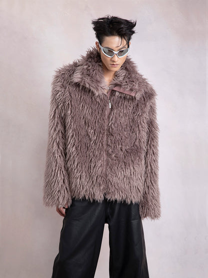 Oversize Stand Neck Fake Fur Jacket WN9281