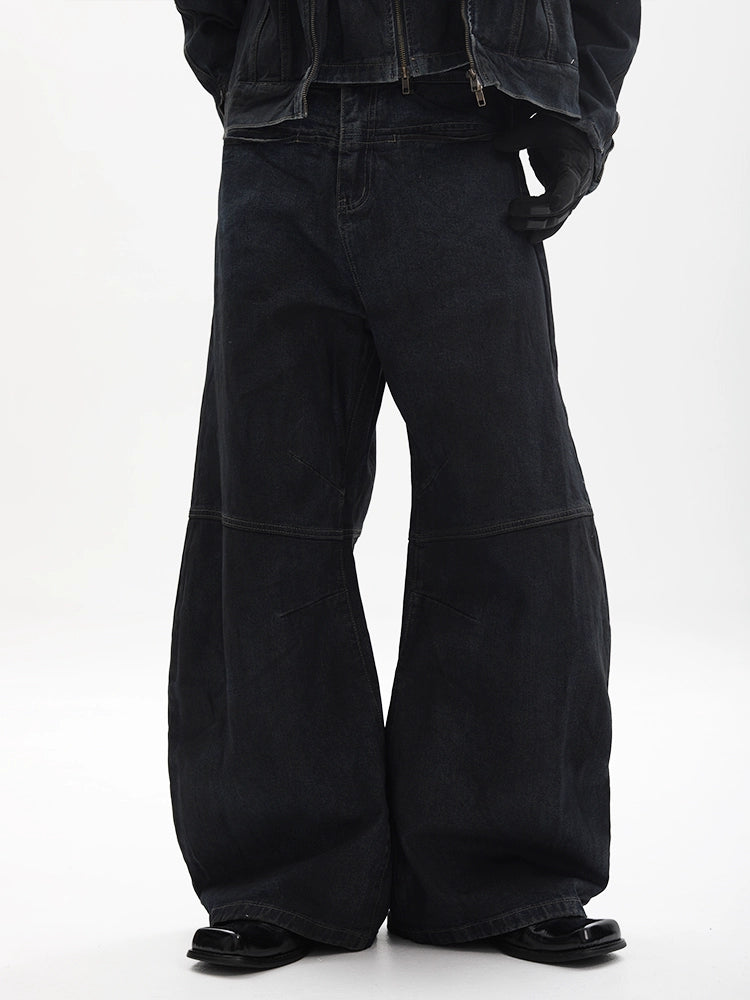 Mix Graphic Wide Leg Denim Jeans WN18691