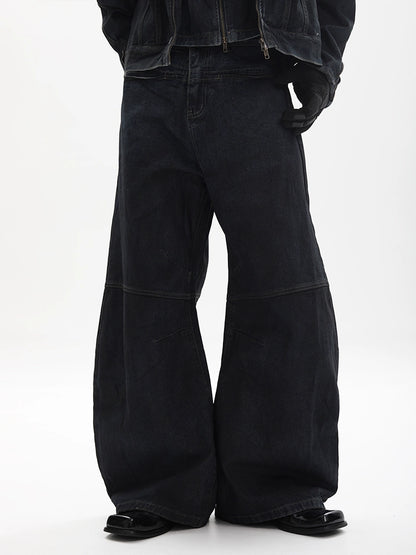 Mix Graphic Wide Leg Denim Jeans WN18691