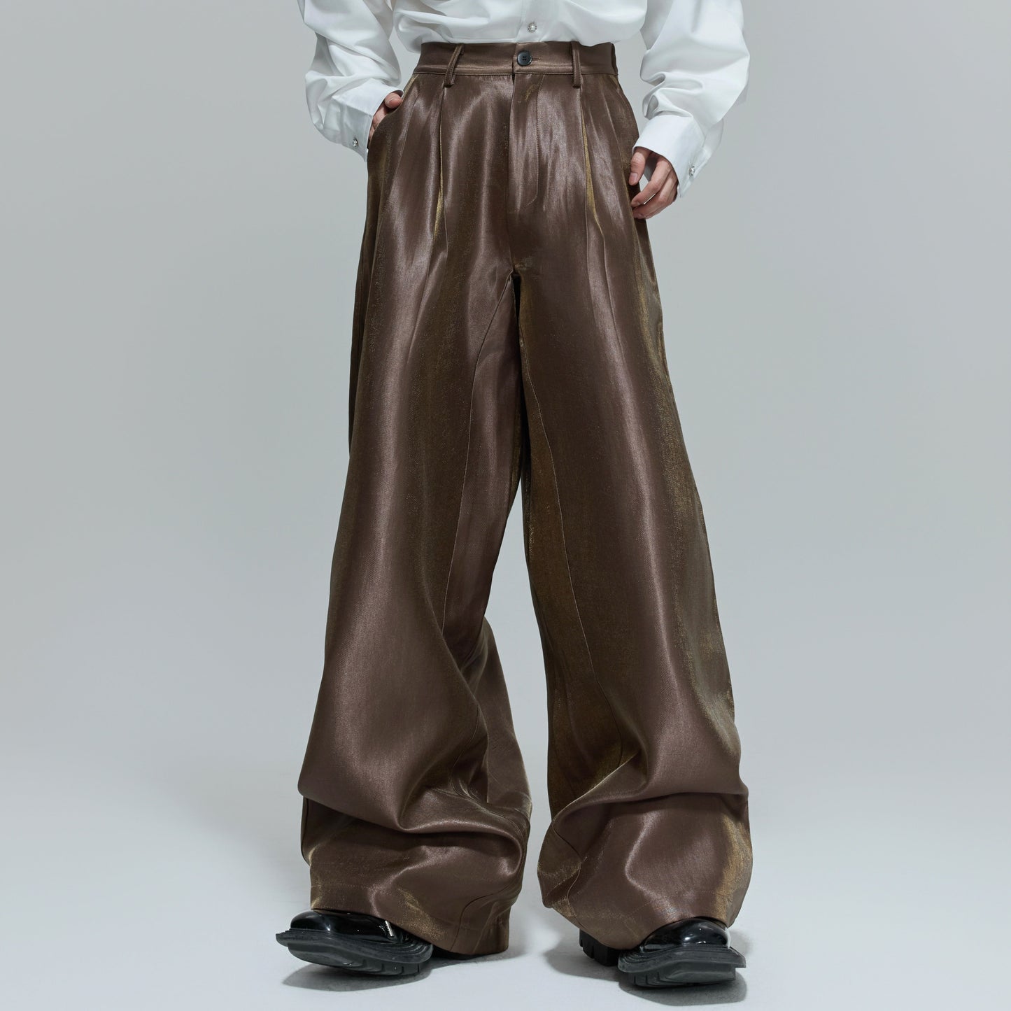 Crinkled High Waist Wide Leg Trousers WN21717