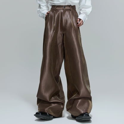 Crinkled High Waist Wide Leg Trousers WN21717