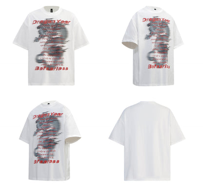 Dragon Year Graphic Letter Print Oversize Short Sleeve T-Shirt WN26391