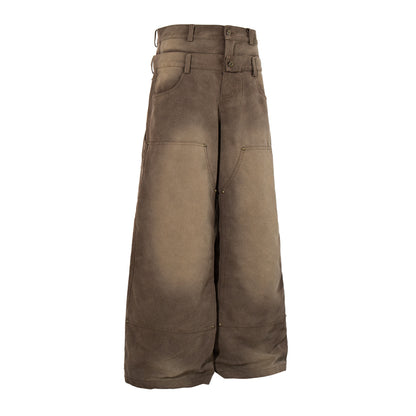 Washed Panel Wide Leg Cargo Pants WN23591