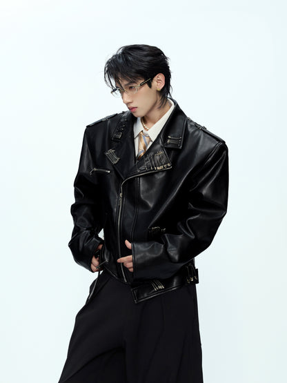 Pin Design Back Art Print PU Leather Jacket WN21234