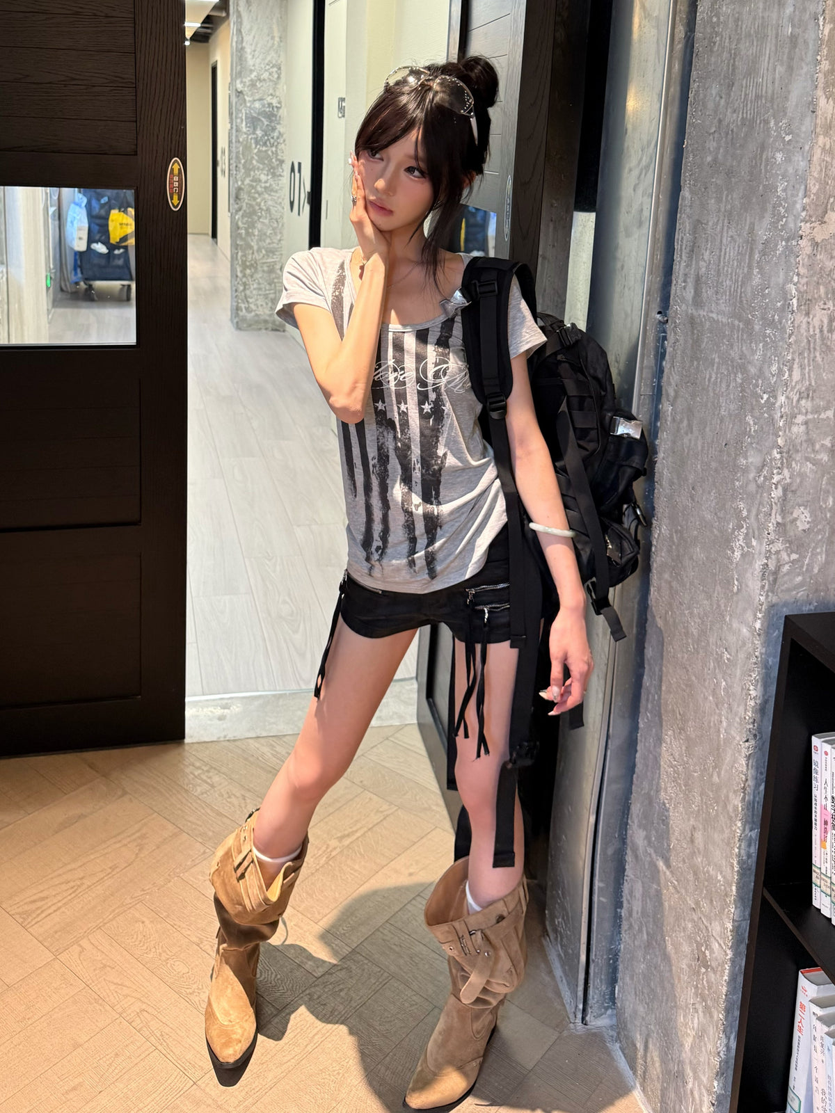 Stripe Star Logo Print Short Sleeve T-Shirt WN27231