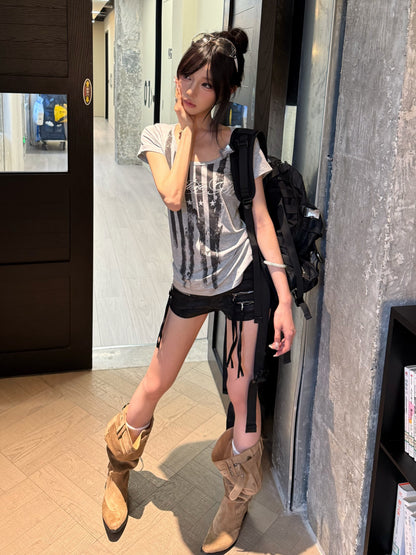 Stripe Star Logo Print Short Sleeve T-Shirt WN27231