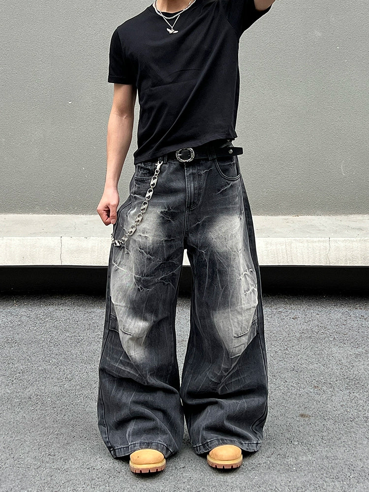 Lightning Pattern Baggy Denim Jeans WN19591