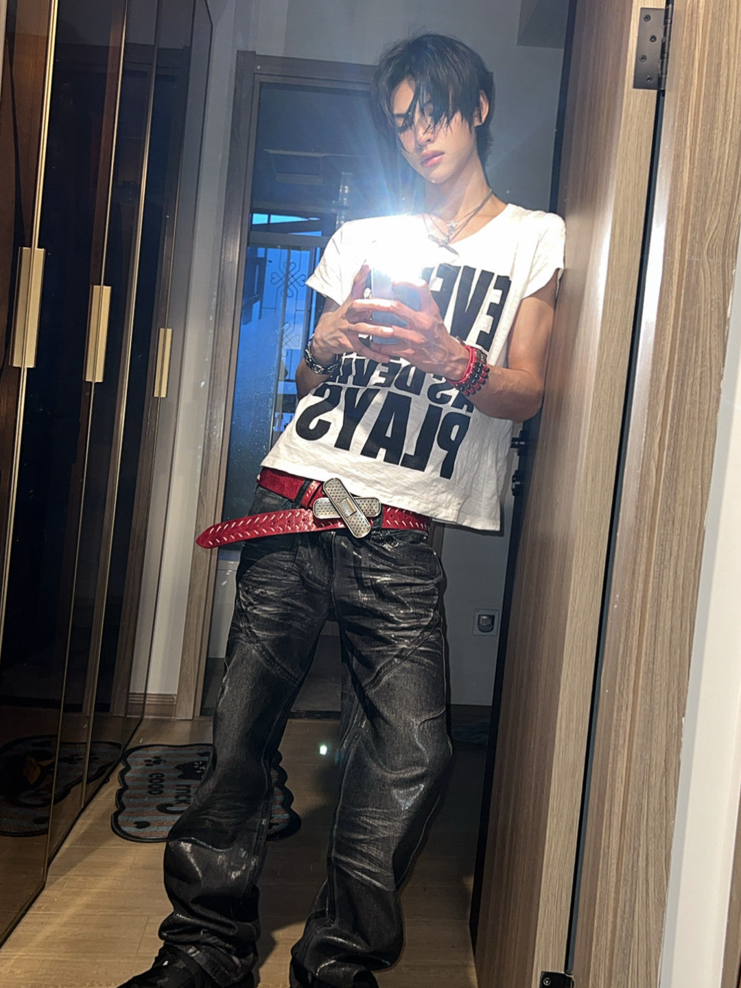 Metallic Coated Stacked Denim Jeans WN27401