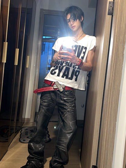 Metallic Coated Stacked Denim Jeans WN27401
