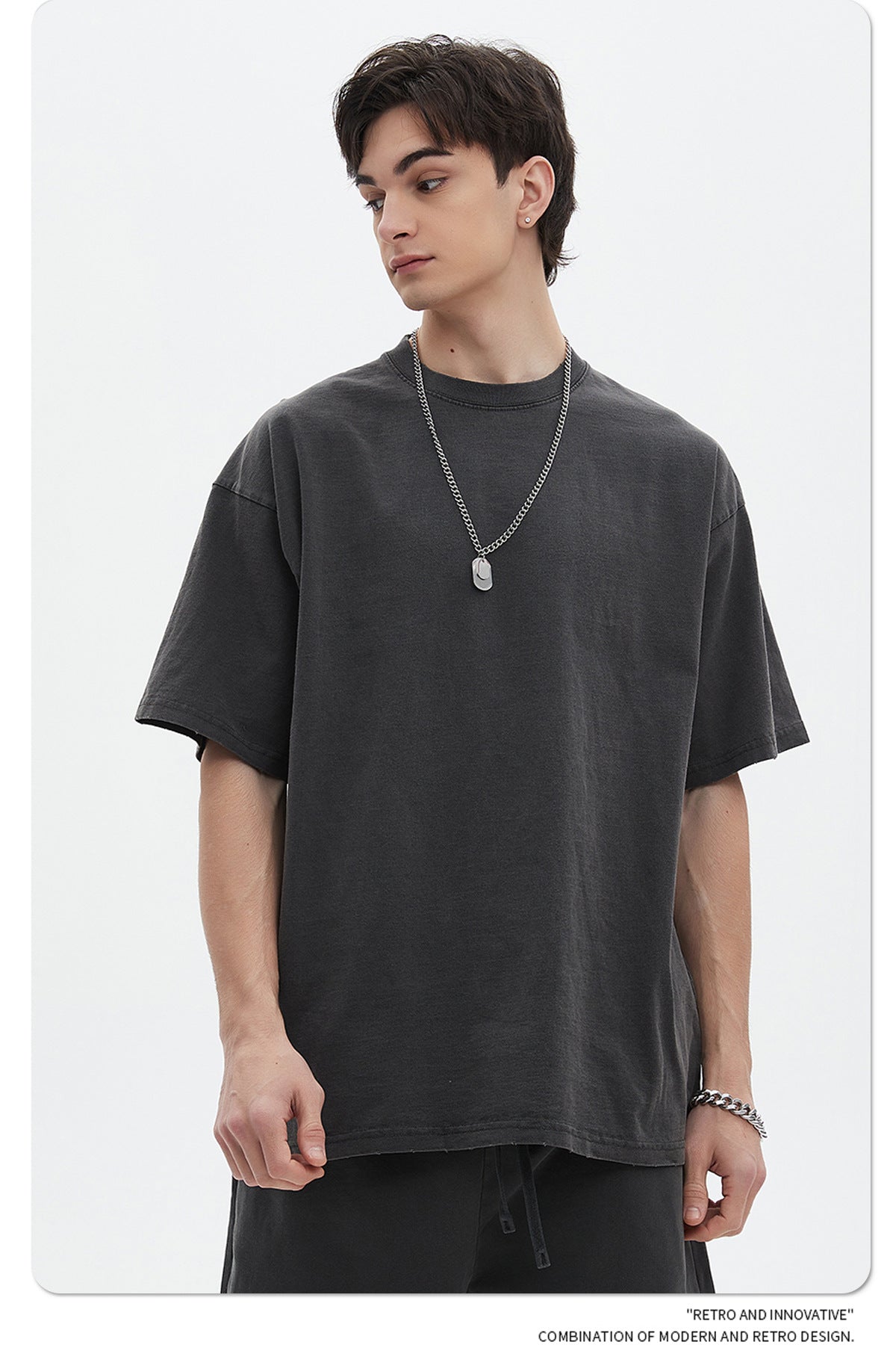 Washed Dyed Oversize Damage Short-sleeve T-shirt & Short Sweatpants Setup WN6630-K