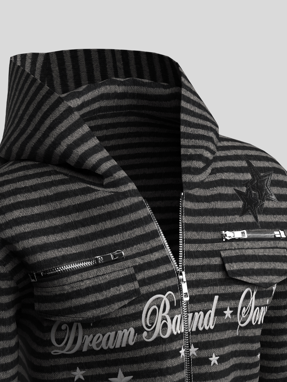 Stripe PU Leather Patchwork Zipper Hoodie WN27115