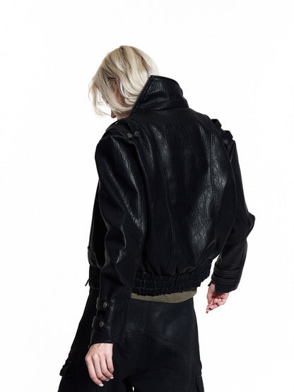 Stand Neck Studded Strap PU Leather Jacket WN27432