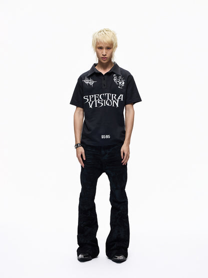 Polo Collar Letter Print Short Sleeve T-Shirt WN27285