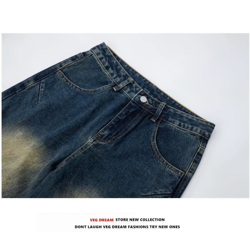 Wide-leg Studs Design Denim Jeans WN5579