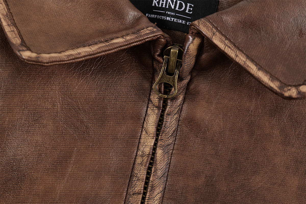 Washed Short PU Leather Zipper Jacket WN11267