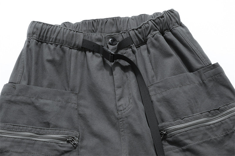 Washed Damage Zipper Cargo Half Pants WN26853