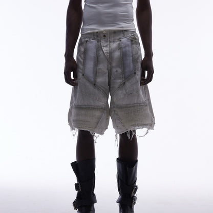 Multi-Panel Frayed Mesh Patchwork Half Pants WN27859