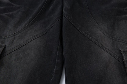 Wash Wide Leg Denim Cargo Jeans WN14132