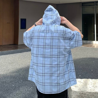 Plaid Hooded Short Sleeve Shirt WN25195