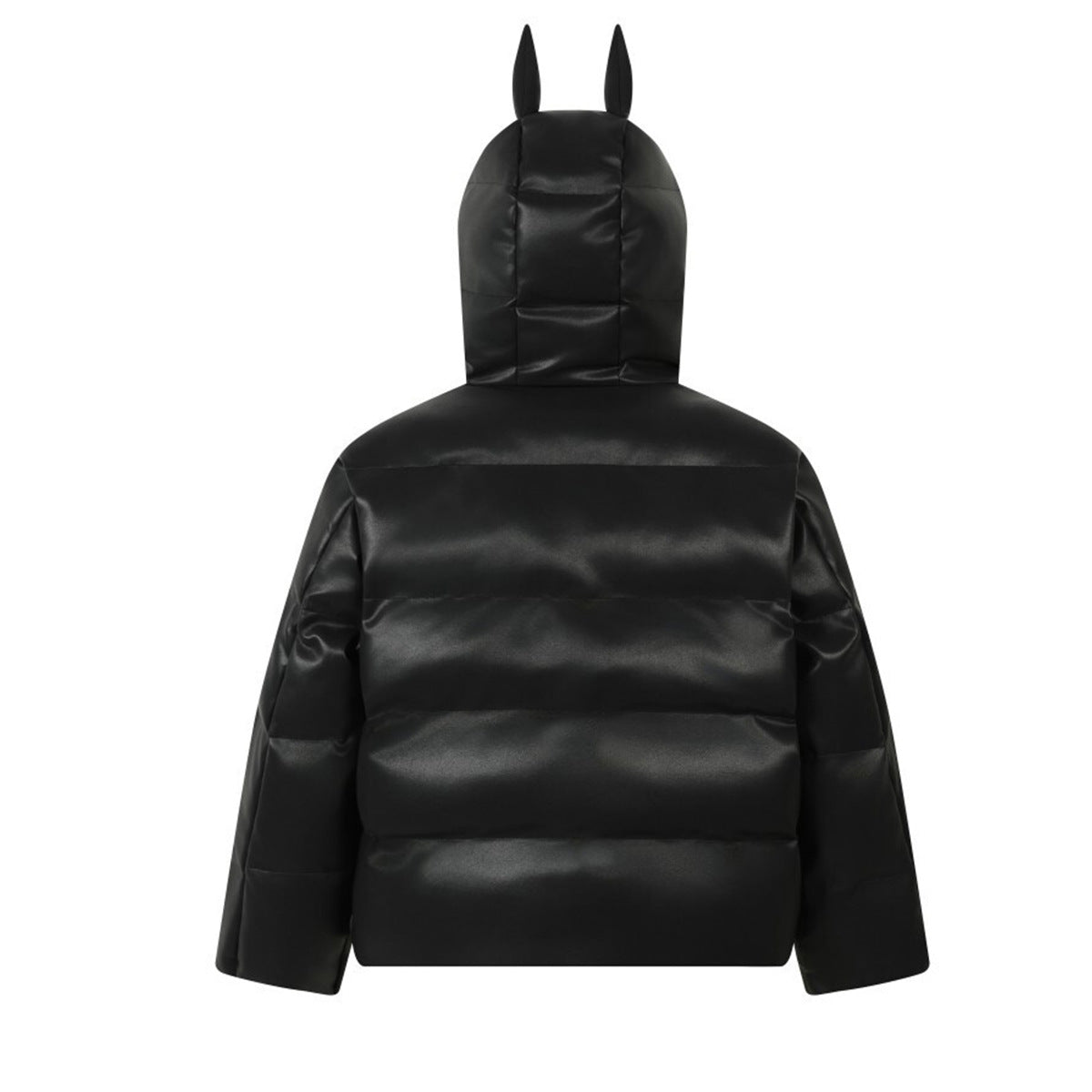 Devil Horn Hooded PU Leather Zipper Puffer Jacket WN21920