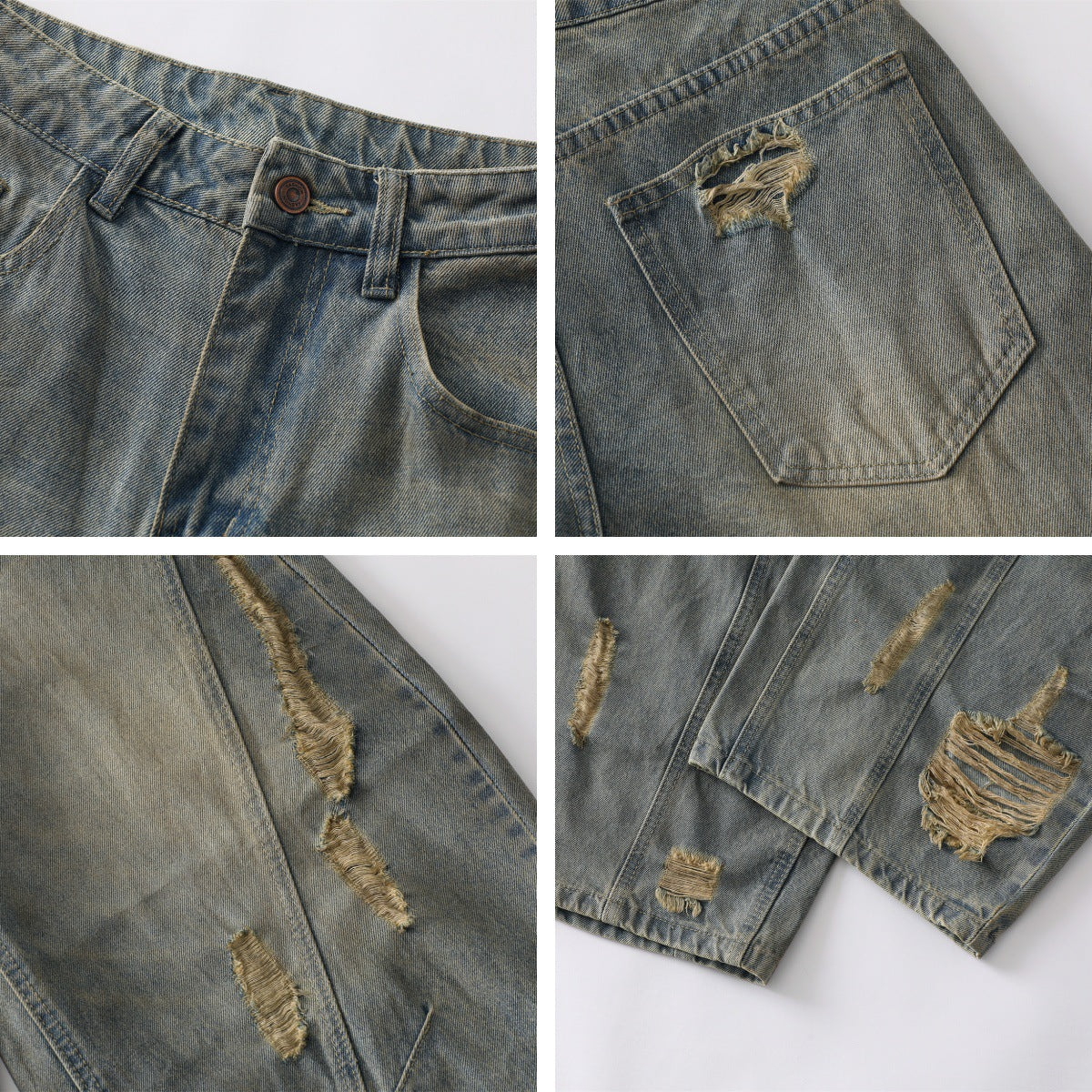 Washed Paint Splatter Ripped Curved Leg Denim Jeans WN26825