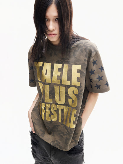 Camouflage Foil Print Oversize Short Sleeve T-Shirt WN27287