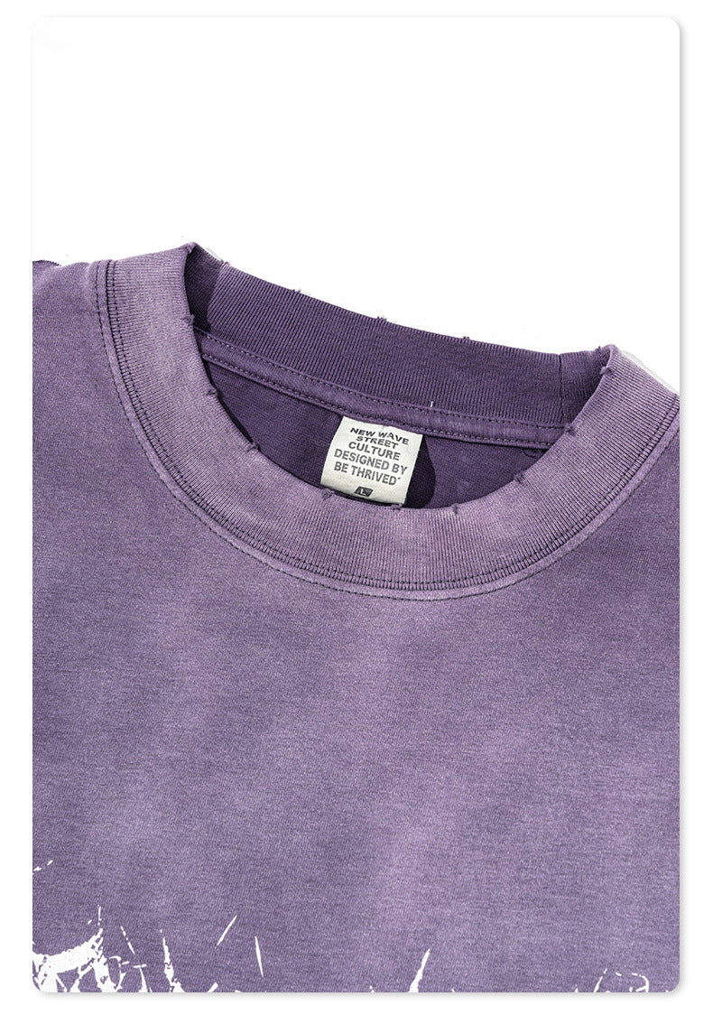 Washed Damage Print Oversize Short-sleeve T-shirt WN6400