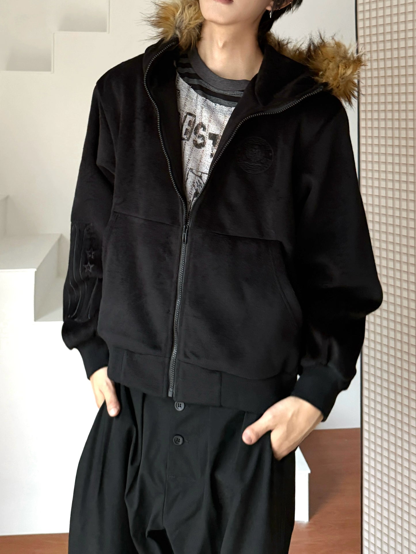 Fake Fur-Collar Zipper Hoodie WN22184