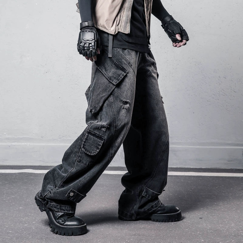 Multi Pocket Wide Leg Denim Jeans WN22343