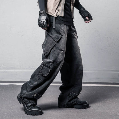 Multi Pocket Wide Leg Denim Jeans WN22343