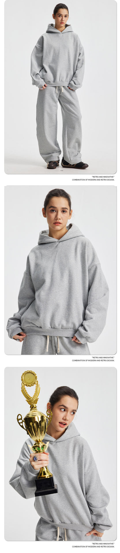 Fleece Lining Oversize Hoodie & Wide Leg Sweatpants Setup WN23113