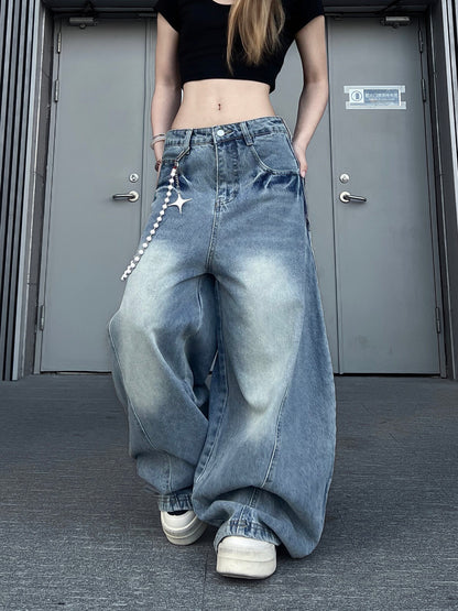 Washed Wide Leg Denim Jeans WN24186