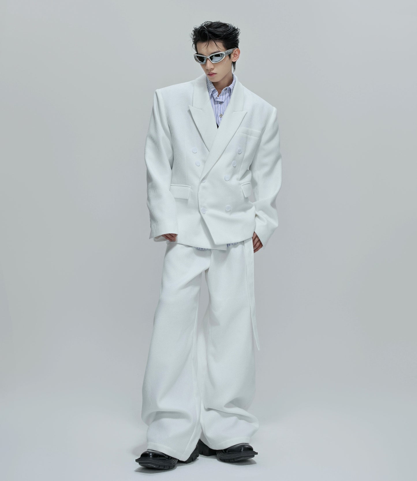 Waffle Textured Pearl Tailored Jacket & Trousers Setup WN21756