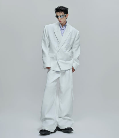 Waffle Textured Pearl Tailored Jacket & Trousers Setup WN21756