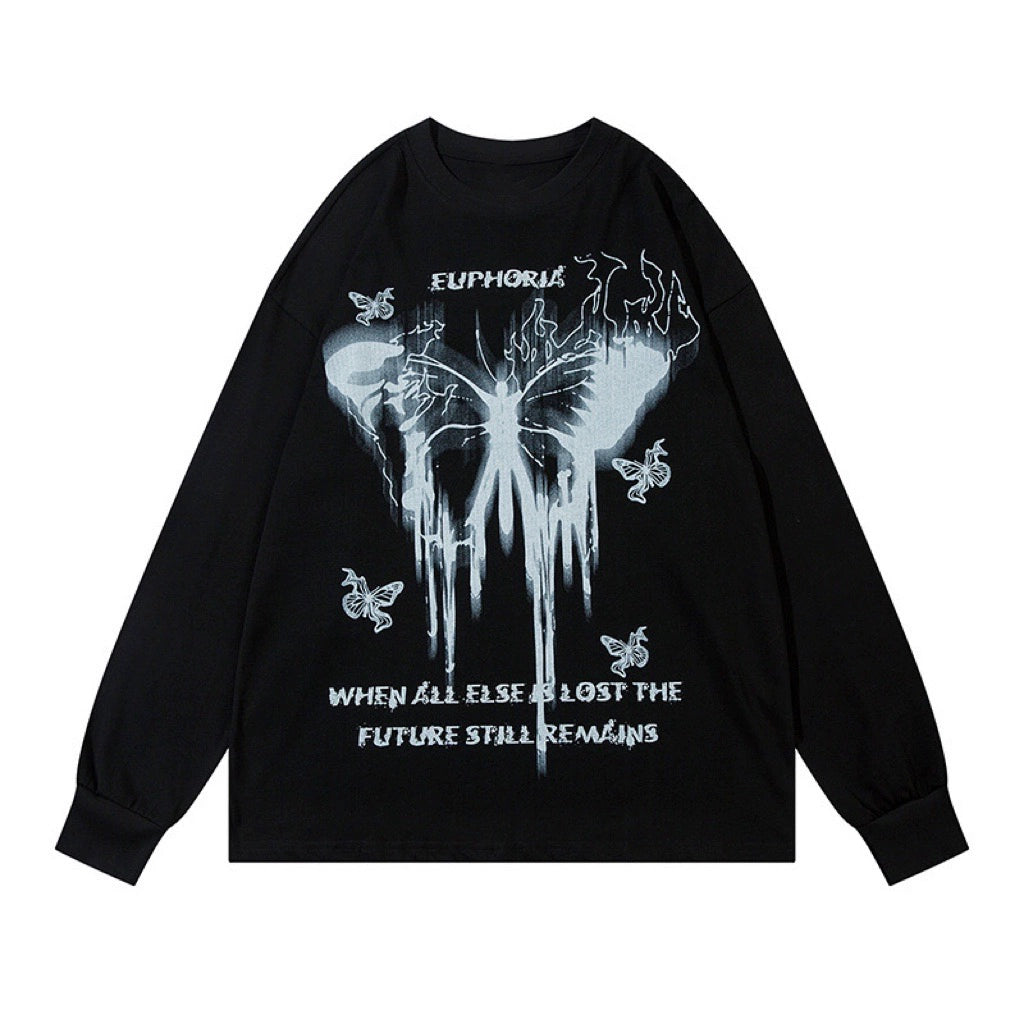 Graffiti Print Oversize Long Sleeve T-shirt WN8404