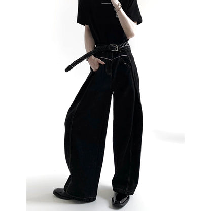 Pleats Design High Waist Wide Leg Denim Jeans WN20333