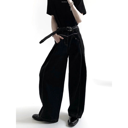 Pleats Design High Waist Wide Leg Denim Jeans WN20333