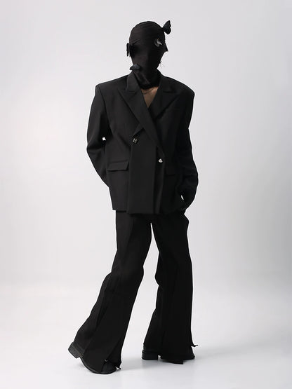 Asymmetrical Design Tailored Jacket &  Flare Pants Setup WN18693