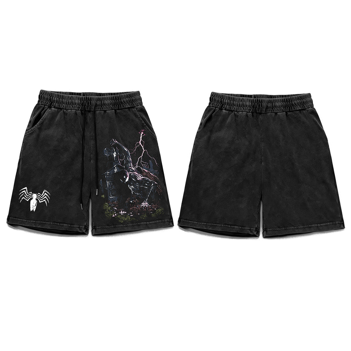 Washed Spider Graphic Half Pants WN26789