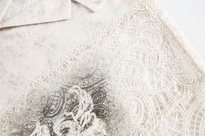 Graffiti Lace Cutout Short Sleeve Shirt WN16181