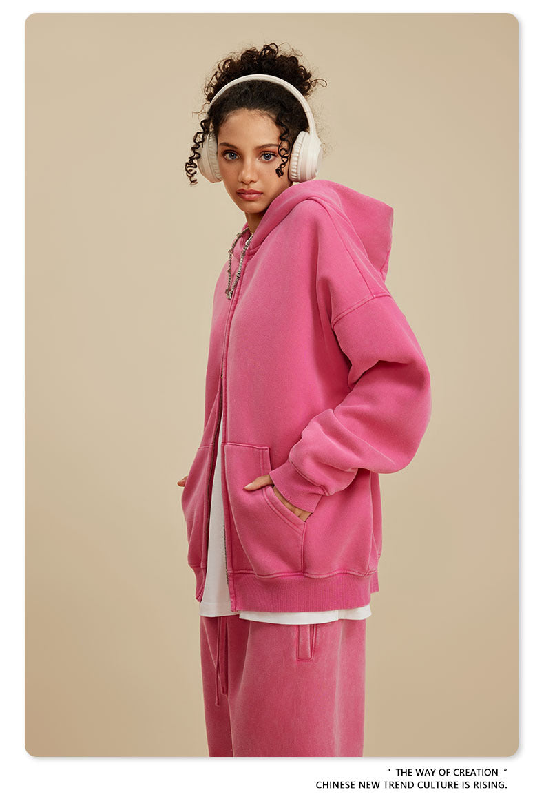 Oversize Washed Zipper Hoodie WN6461