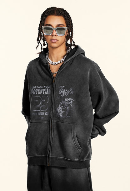 Graffiti Design Oversize Zipper Hoodie WN9965