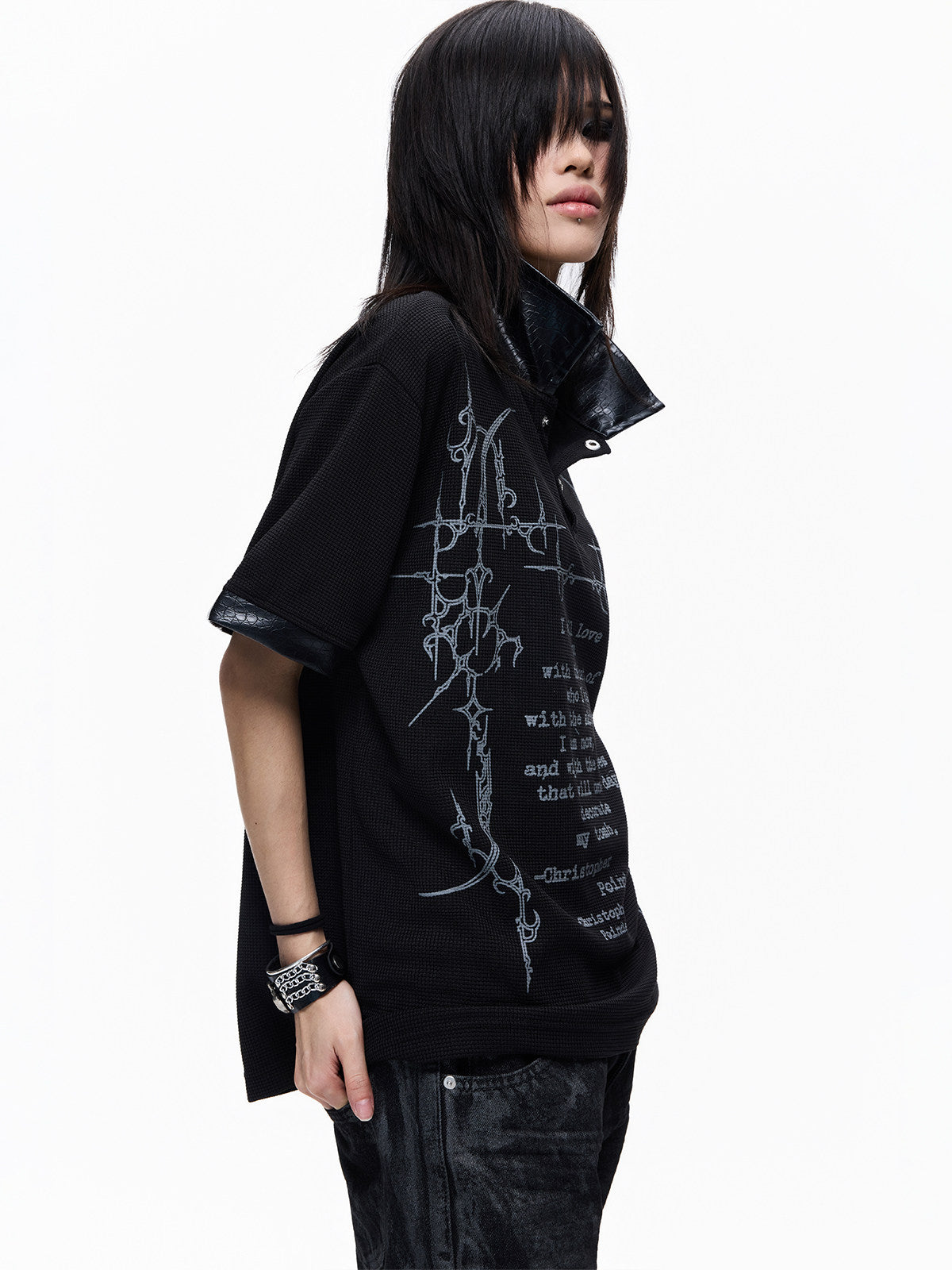Thorn Letter Print Short Sleeve Polo Shirt WN27257