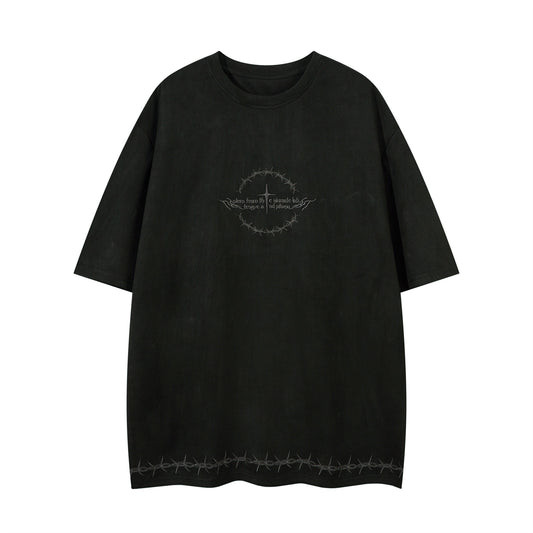 Graphic Embroidery Suede Oversize Short Sleeve T-Shirt WN16218