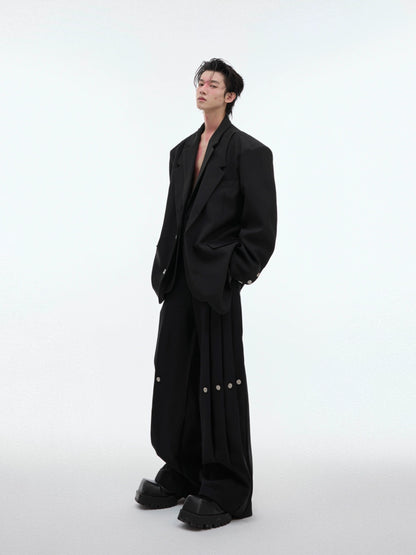 Double-layer Design Oversize Tailored Jacket & Wide Leg Pleats Trousers Setup WN8050