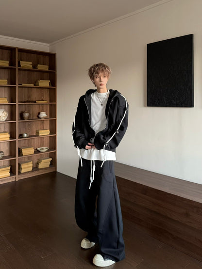 Drawstring Zipper Hoodie & Wide Leg Sweatpants Setup WN23181