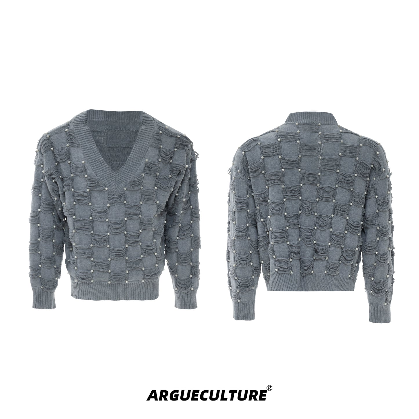 Pearl Beads V-Neck Fringe Knit Sweater WN21222