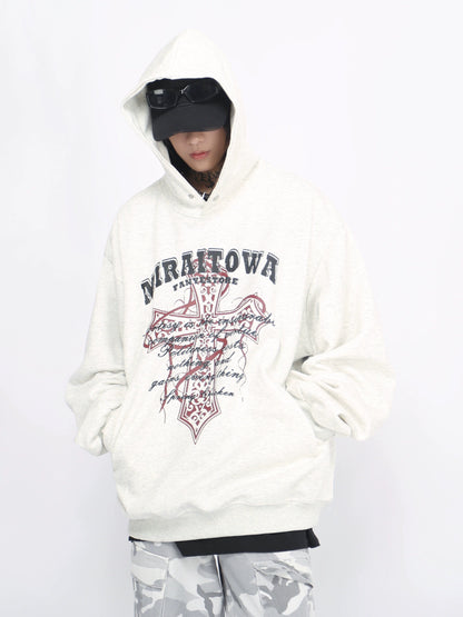 Washed Cross Print Hoodie WN8382