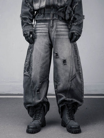 Damage Wash Wide Leg Denim Jeans WN22307