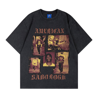 Washed Portrait Print Short Sleeve T-Shirt WN25785
